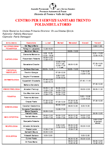Orari poliambulatori CSS
